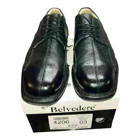 LIKE NEW Belvedere Bay Bridge Lace Up Oxford Shoes Men Size 8.5D Black Leather - Picture 12 of 16
